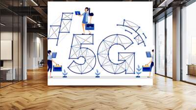 Illustration design of communication network data forms 5g internet with efficient work and access. Vector can be used to landing page, web, website, poster, mobile apps, brochure ads, flyer, card Wall mural