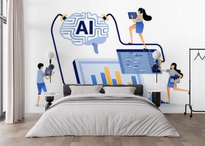 illustration of artificial intelligence develops machine learning programs and analyzes input data. Vector design for landing page, web, website, mobile apps, poster, flyer, ui ux Wall mural