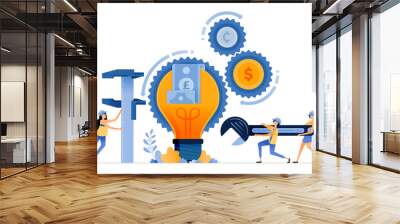 Vector Design of improve financial services. innovation ideas in banking technology. money comes out of light bulb. illustration Can be for websites, posters, banners, mobile apps, web, social media Wall mural