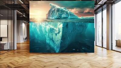 An icebergs tip and submerged section glisten in the sunlit North Sea. copy space for text. Wall mural