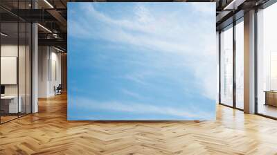 Clouds in the blue sky. Summer blue sky cloud gradient light white background. Beauty clear cloudy in sunshine calm bright winter air bacground. Image of beautiful blue sky. Wall mural