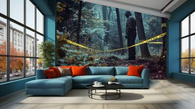 Crime Scene Investigation in Forest. copy space for text. Wall mural