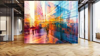 Multiple exposure of modern abstract glass architecture Multiple exposure of modern abstract glass architecture. copy space for text. Wall mural