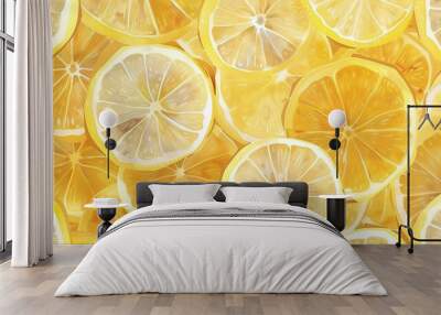 Seamless pattern featuring lemons slices for background with lemon texture design for textiles and wallpaper. copy space for text. Wall mural