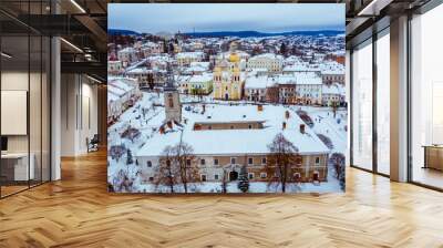 Aerial winter Berezhany city Wall mural