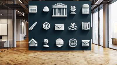 Explore a collection of simple vector icons perfect for banking and finance applications and designs Wall mural