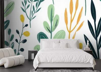 Seamless pattern featuring adorable modern botanical elements for creative design projects Wall mural