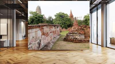 UNESCO world heritage. Ancient archaeological site at Ayutthaya Historical Park, Archaeological sites of Thailand in Ayutthaya, ancient and beautiful. Ayutthaya Province, Thailand. Wall mural