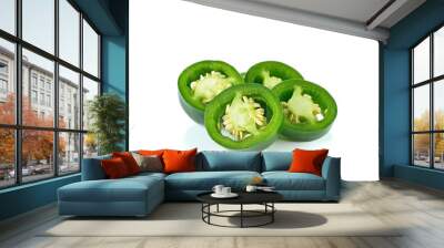 sliced green chilies on white background Wall mural