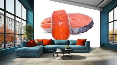 Steak fresh salmon isolated on white background Wall mural