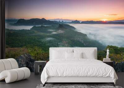 Ban Cha Bo, Landscape sea of mist  in morning on high mountain at Mae Hong Son  province Thailand. Wall mural