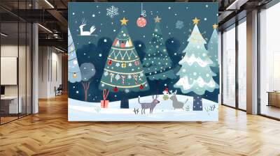 Activities and culture for New Year and Christmas festivals in the form of graphic advertising background Wall mural