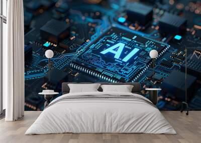 AI artificial brain, electronic circuits with AI intelligence, core of AI data operations, cyber tech. Wall mural