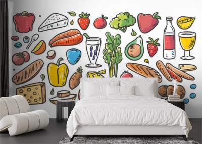 fruits and vegetable herbal concept  for background or 2d illustrator cartoon. Wall mural