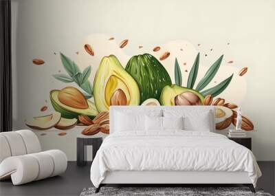 fruits and vegetable herbal concept  for background or 2d illustrator cartoon. Wall mural