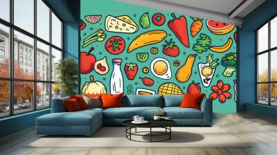 fruits and vegetable herbal concept  for background or 2d illustrator cartoon. Wall mural