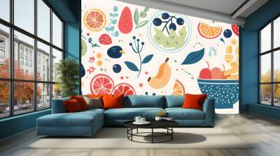 fruits and vegetable herbal concept  for background or 2d illustrator cartoon. Wall mural