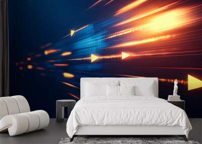 Futuristic financial dashboards and luxury business charts with glowing neon lines, gold accents, and connected nodes for corporate branding. Wall mural