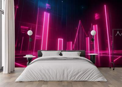 Futuristic financial dashboards and luxury business charts with glowing neon lines, gold accents, and connected nodes for corporate branding. Wall mural