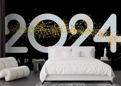 2024 Happy New Year in golden design, Holiday greeting card design Wall mural