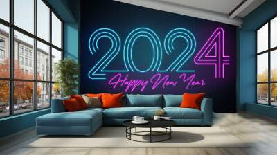 2024 Happy New Year in golden design, Holiday greeting card design Wall mural