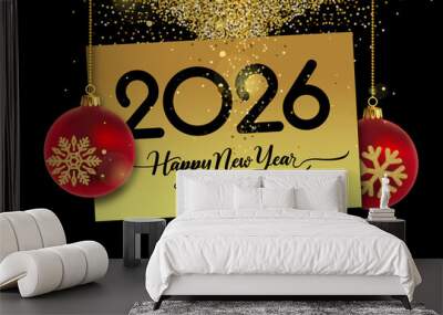 2026 Happy New Year in golden design, Holiday greeting card design. Wall mural