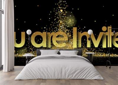 you are invited in golden stars background Wall mural