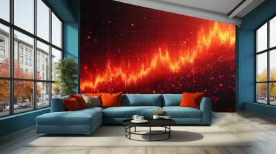 A red and black background with a red line that is going up and down Wall mural