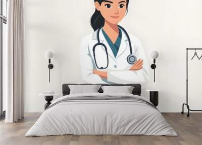 Female doctor standing with arms crossed and stethoscope hanging from neck Wall mural