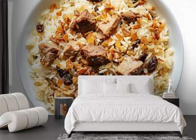 a bowl of rice with meat and raisins Wall mural