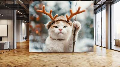 a cat with antlers on its head Wall mural