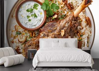 a plate of food with rice and meat Wall mural