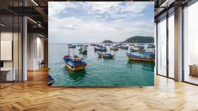 Aerial view of Dai Lanh beach, Van Ninh, Khanh Hoa. Situated at the south central coast of Vietnam,a two-kilometre bay with a fishing village at one end & a beach at the other Wall mural