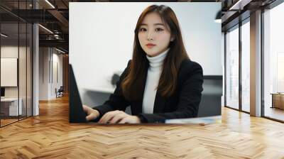 Korean business woman working on laptop Wall mural