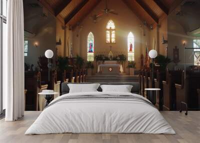 A peaceful church scene on Holy Saturday conveying the solemnity and spiritual depth of anticipation for Easter morning Wall mural