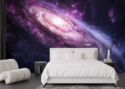 Majestic Purple Galaxy Swirls with Bright Stars and Nebulae Wall mural