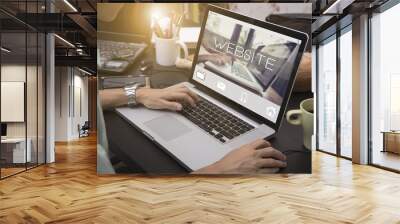 business women using computer laptop with Operating system access connection interface concept. Wall mural