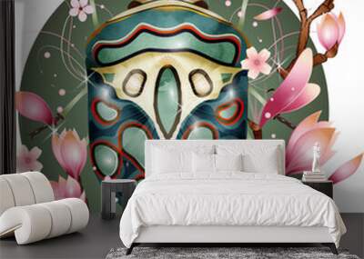 exotisches afrikanisches Krabbeltier Insek mit Magnolien Wall mural