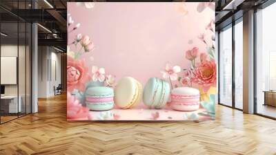 pastel background with French macarons for banners, cards, flyers, social media wallpapers Wall mural