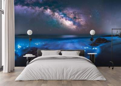 AI generator image of water reflection of Milky Way, beautiful landscape Wall mural