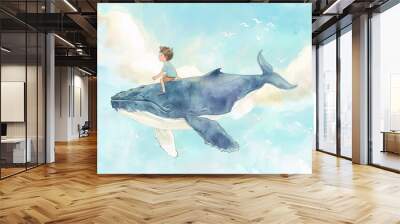 Fairytale ocean journey children and whale illustration Wall mural