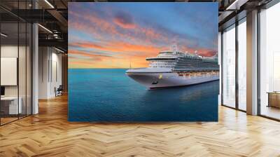 Luxury cruise ship sailing to port on sunrise  Wall mural