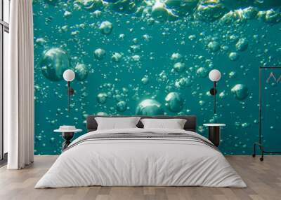 Air bubbles under water Water surface 3D illustration Wall mural