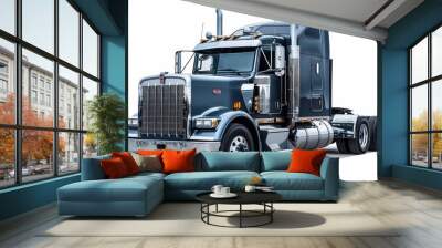 Blue Semi-Truck with Chrome Grill and White Background Wall mural