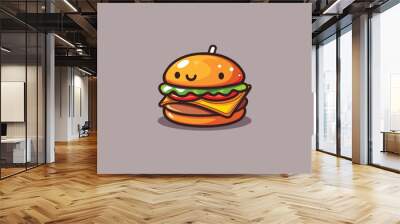 Cute Burger Mascot style logo design Wall mural