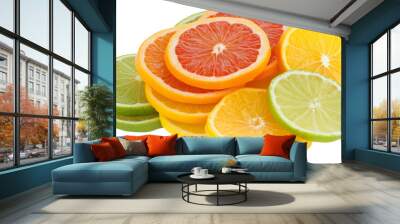 Round citrus slices isolated on white background. PNG  Wall mural