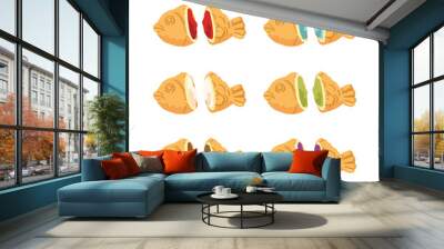 Hand drawn vector illustration of taiyaki Japanese traditional dessert Wall mural