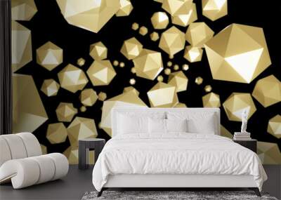 High-tech digital technology and digital telecommunication technology concepts Golden hexagon element With geometric shapes on dark background, 3d abstract images for publications and banners. Wall mural