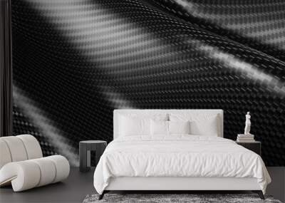 Kevlar surface CARBON FIBER HYBRID striped fabric background Wavy pattern 3D illustration Wall mural