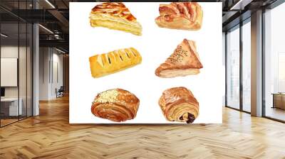 Set of pastries in watercolor style vector illustration Wall mural